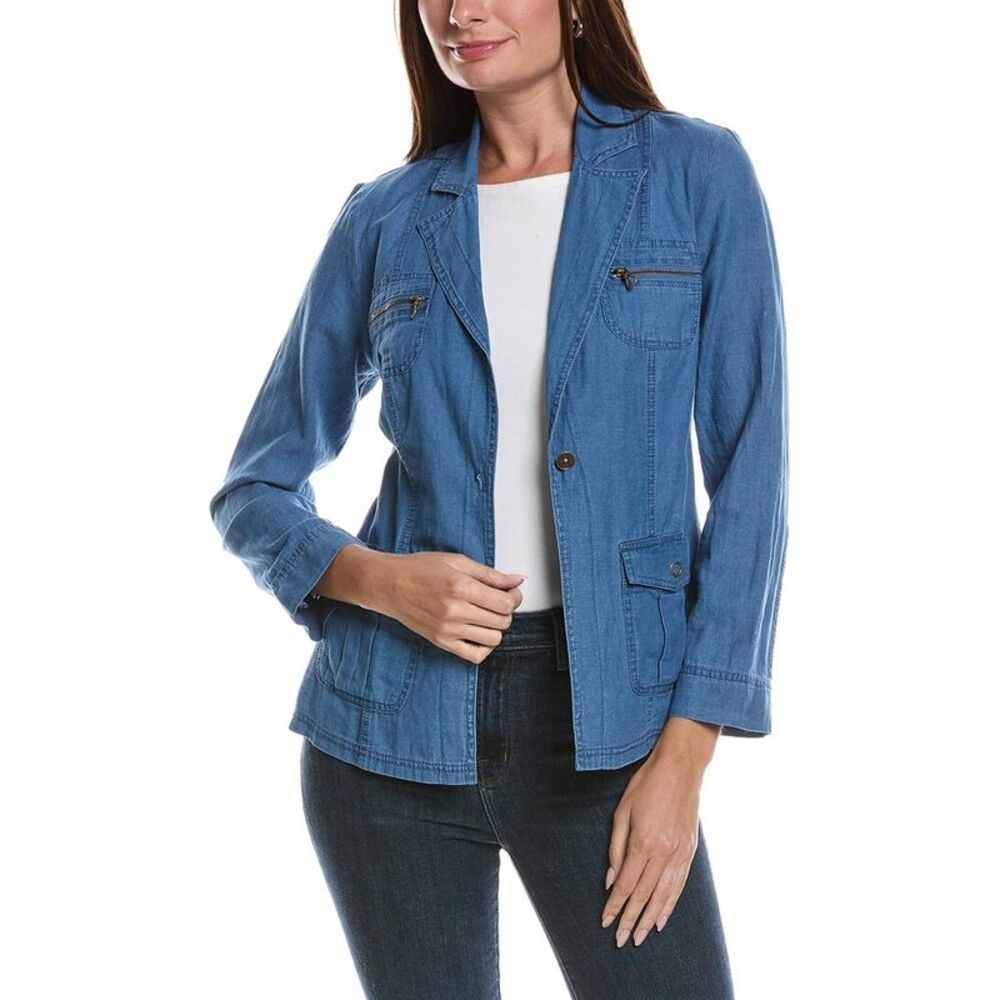 Xcvi Womens  Thurman Linen-Blend Blazer, Blue